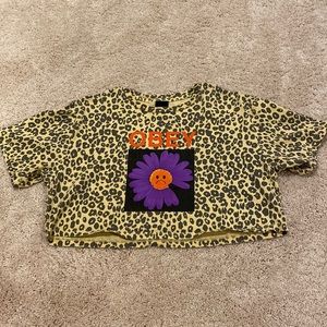 Obey Cheetah Sad Purple Flower Crop Top